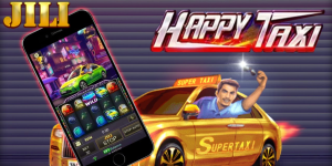 Caça-níqueis Happy Taxi com gráficos vibrantes e táxi alegre nos rolos.