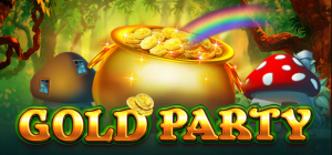 Caça-níqueis Gold Party com cenário festivo e tesouros dourados